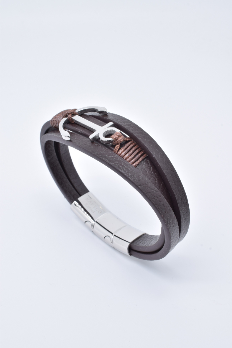 Wholesaler Kapyco - Men's three-row black leather bracelet with removable magnetic steel clasp