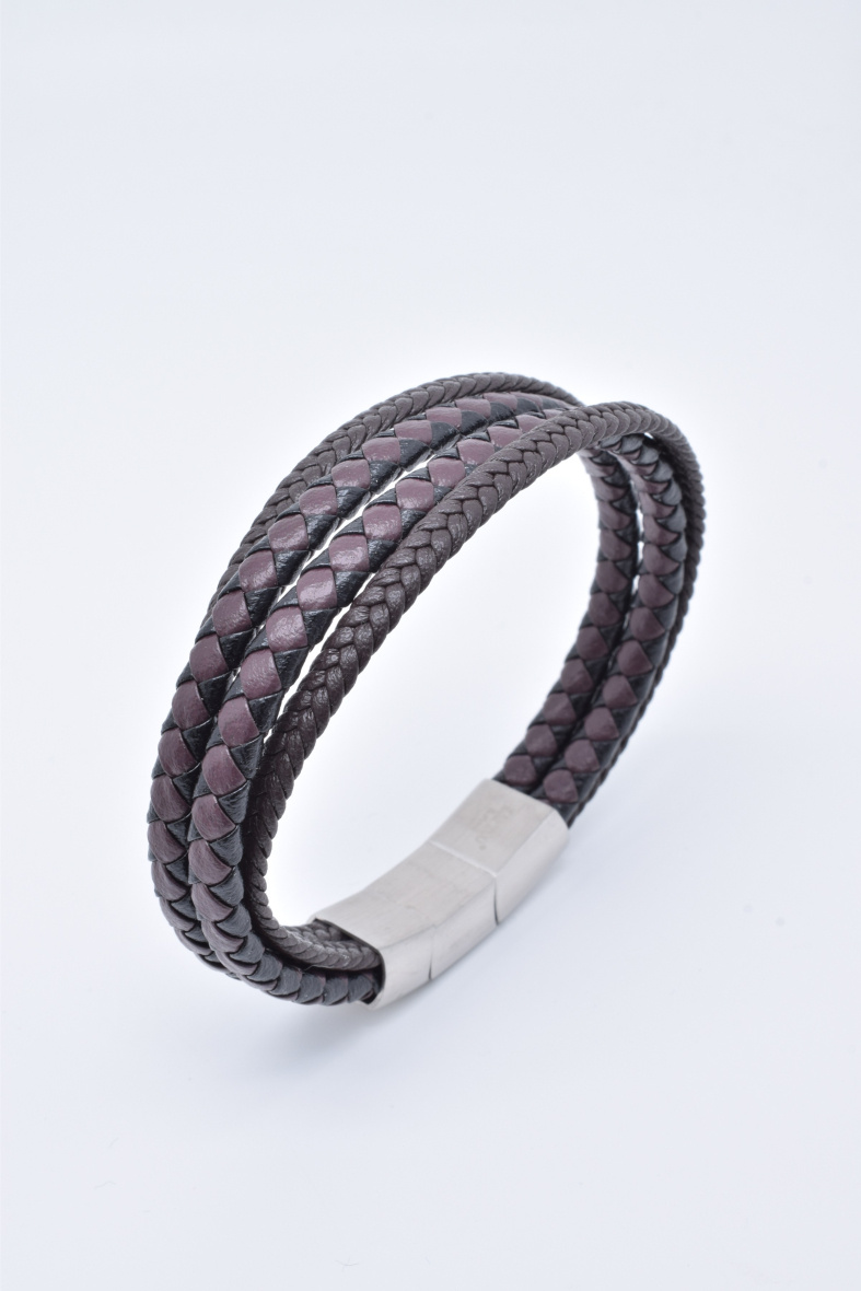 Wholesaler Kapyco - Men's four-row black leather bracelet with removable magnetic steel clasp
