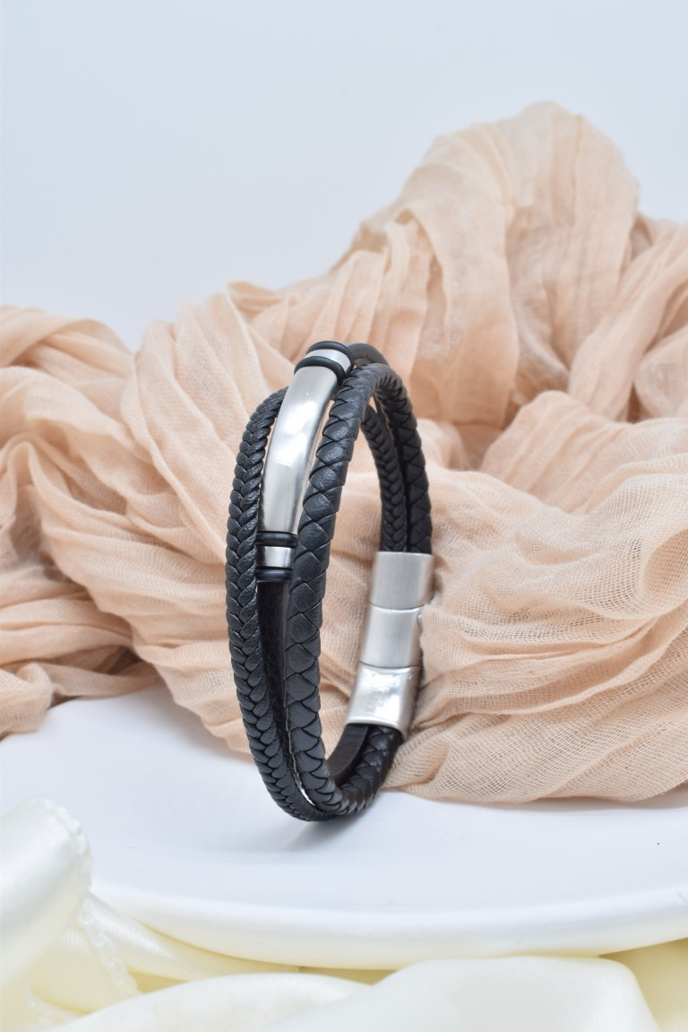 Grossiste Kapyco - Bracelet homme cuir et acier inoxydable