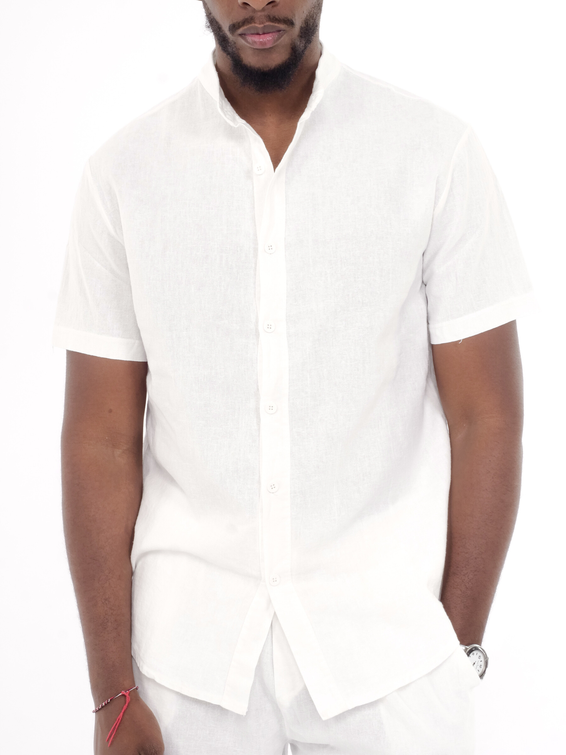 Grossista Kenzarro - CAMICIA IN LINO E COTONE A MANICHE CORTE CON COLLO MAO