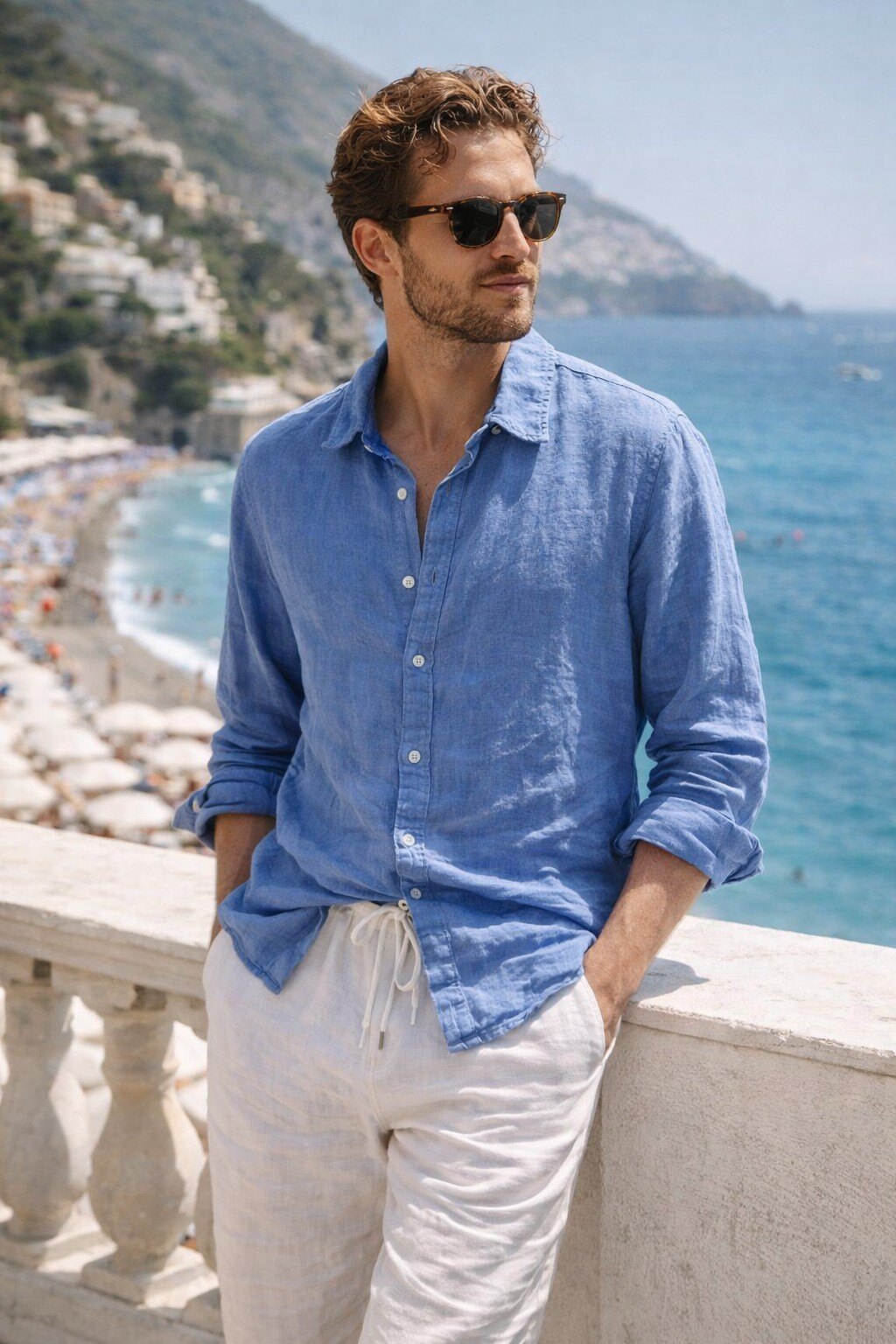Grossista KIS₂ - Camicia da uomo a maniche lunghe, in lino, con colletto, per tempo libero