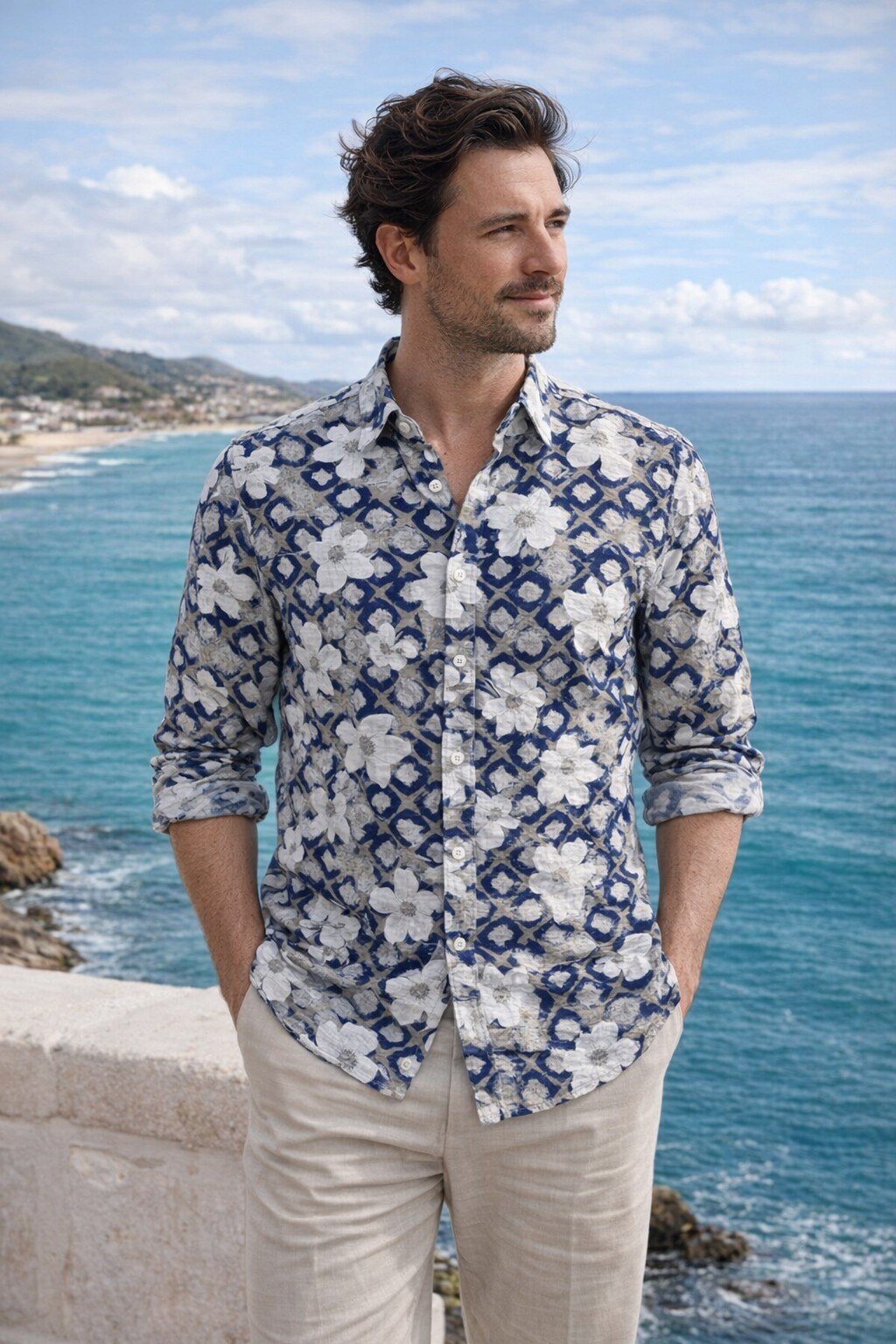 Mayorista KIS₂ - CAMISA DE HOMBRE CON ESTAMPADOS EN LINO CÓMODO MANGA LARGA BOTONES FRONTALES CON TALLAS