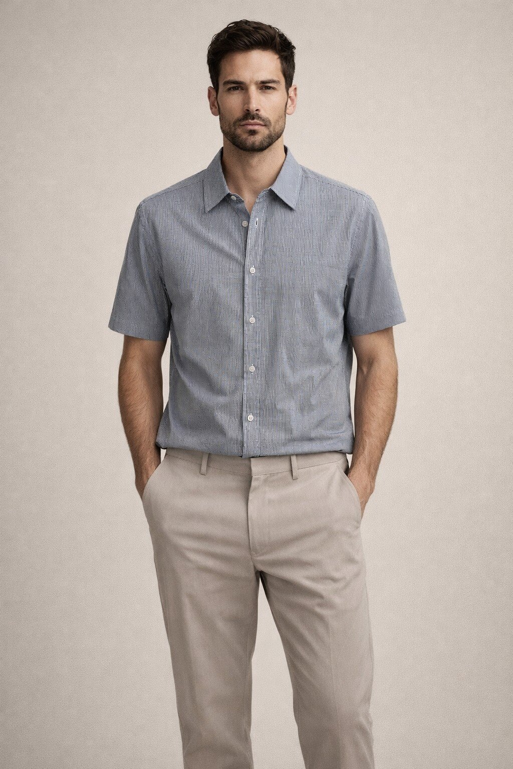 Grossiste KIS₂ - CHEMISE HOMME EN LIN À MANCHES COURTES AVEC COL COL CONFORTABLE BOUTONS FRONTAUX TAILLE UNIQUE