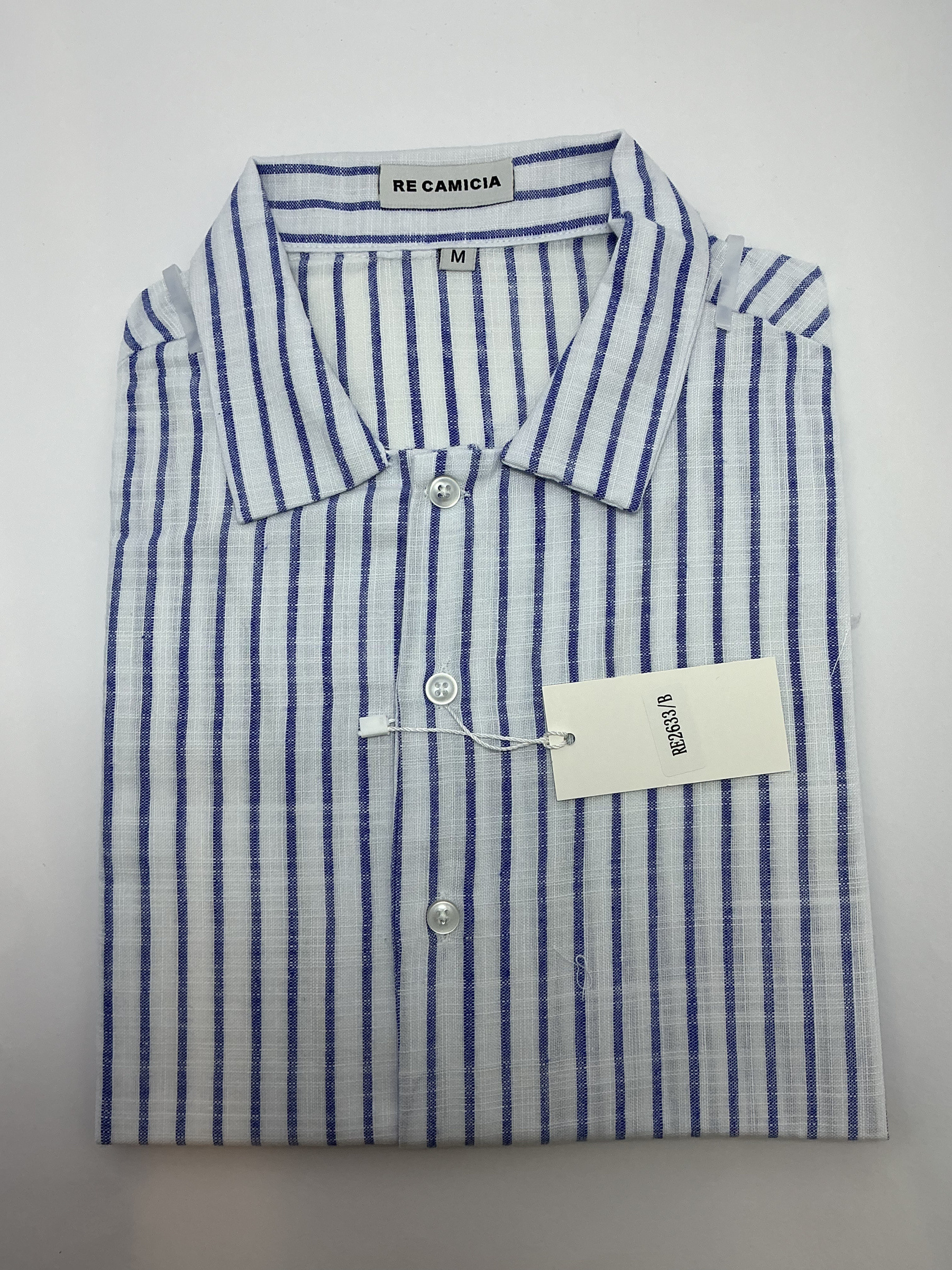 Mayorista KIS₂ - CAMISA DE HOMBRE DE MEZCLA DE LANA MANGA CORTA CON BOTONES FRONTALES A RAYAS