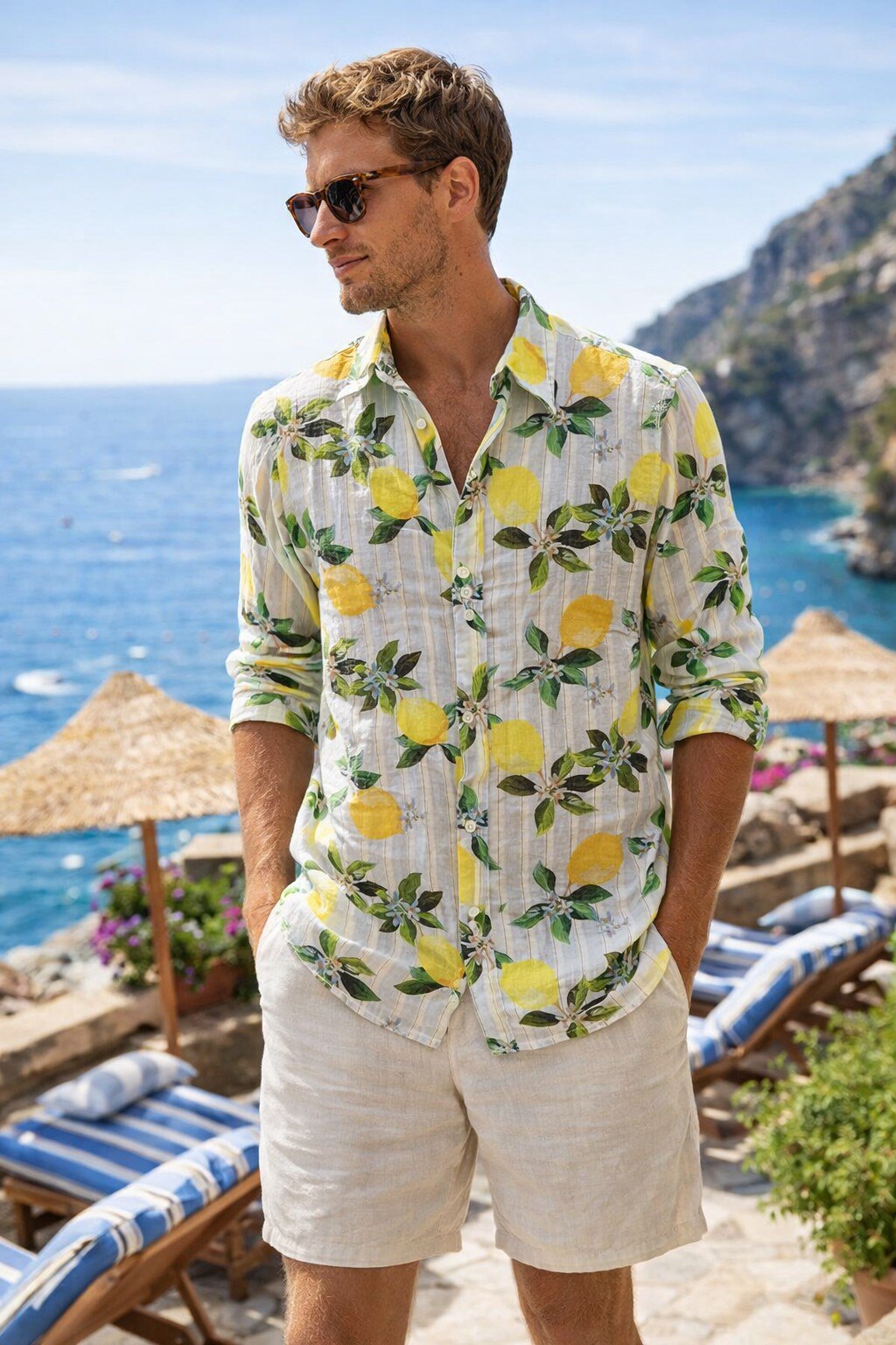 Wholesaler KIS₂ - MEN'S LINEN SHIRT WITH PRINT LONG SLEEVES BUTTON CLOSURE