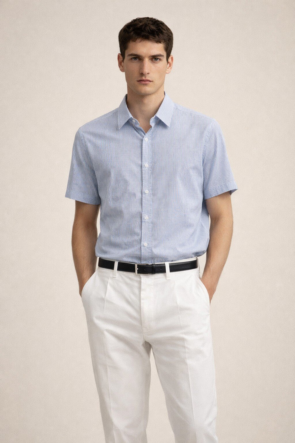 Grossiste KIS₂ - CHEMISE HOMME EN LIN À MANCHES COURTES AVEC COL COL CONFORTABLE BOUTONS FRONTAUX TAILLE UNIQUE