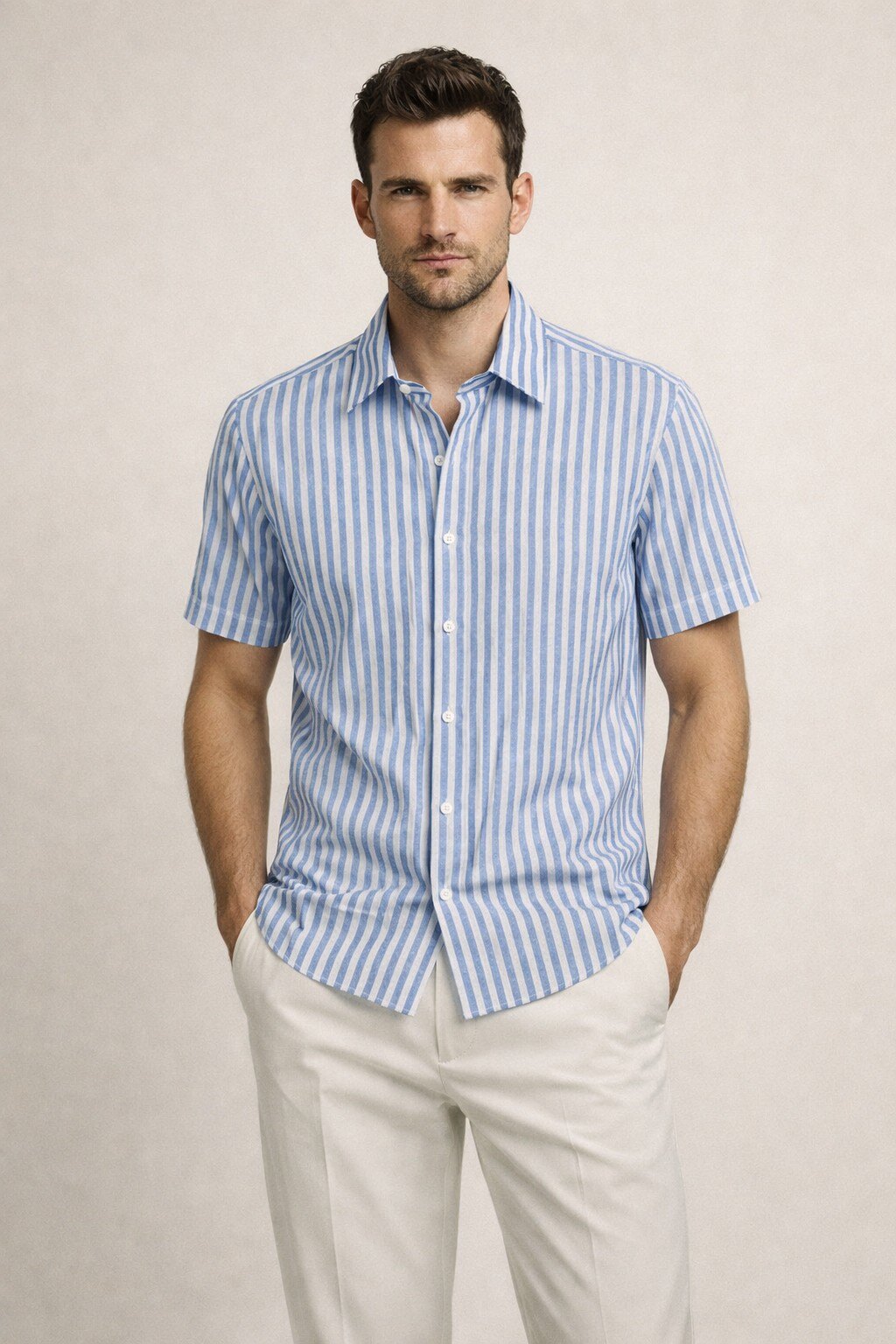 Grossiste KIS₂ - CHEMISE HOMME EN LIN À MANCHES COURTES AVEC COL COL CONFORTABLE BOUTONS FRONTAUX TAILLE UNIQUE