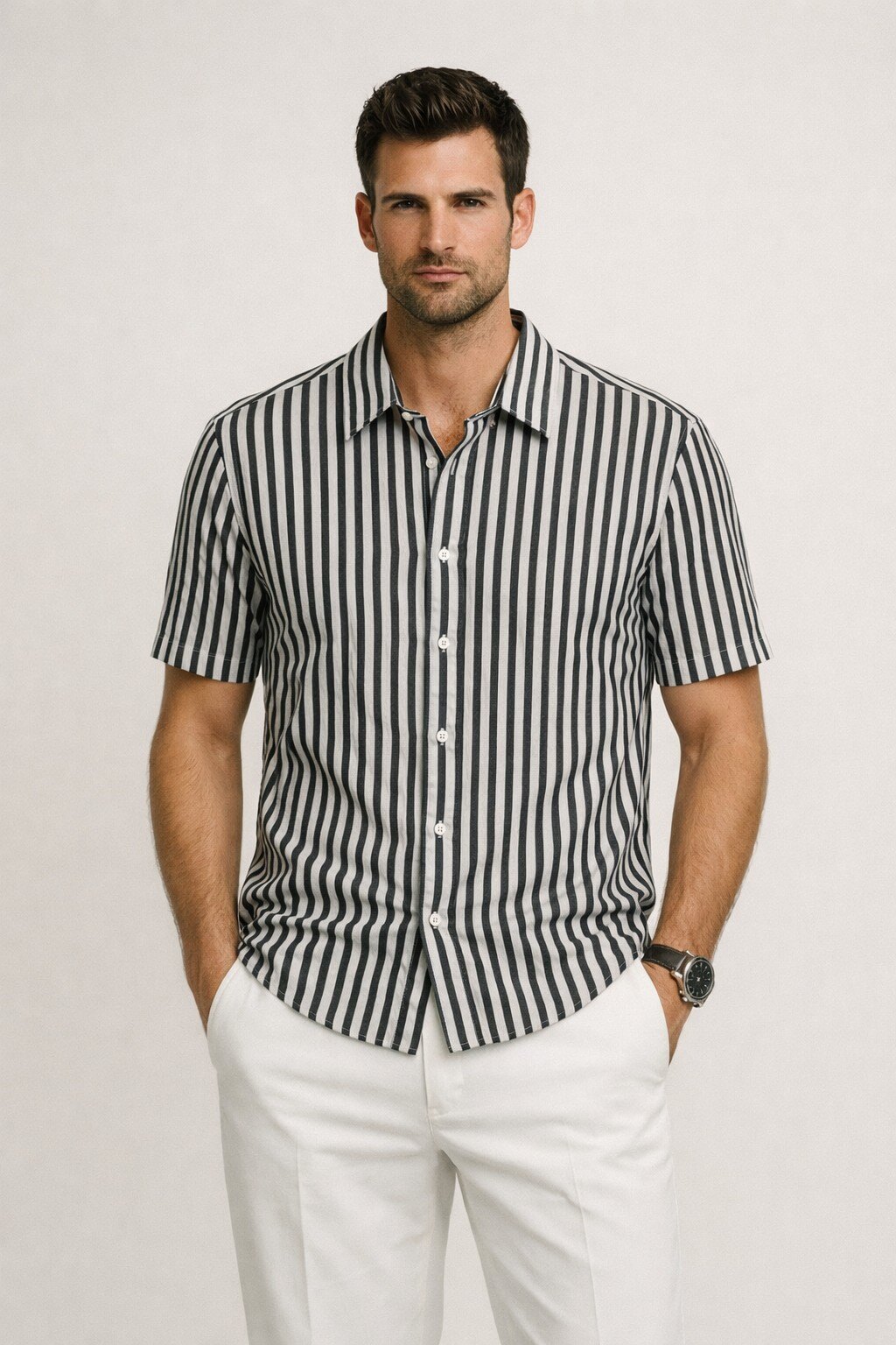 Grossiste KIS₂ - CHEMISE HOMME EN LIN À MANCHES COURTES AVEC COL COL CONFORTABLE BOUTONS FRONTAUX TAILLE UNIQUE