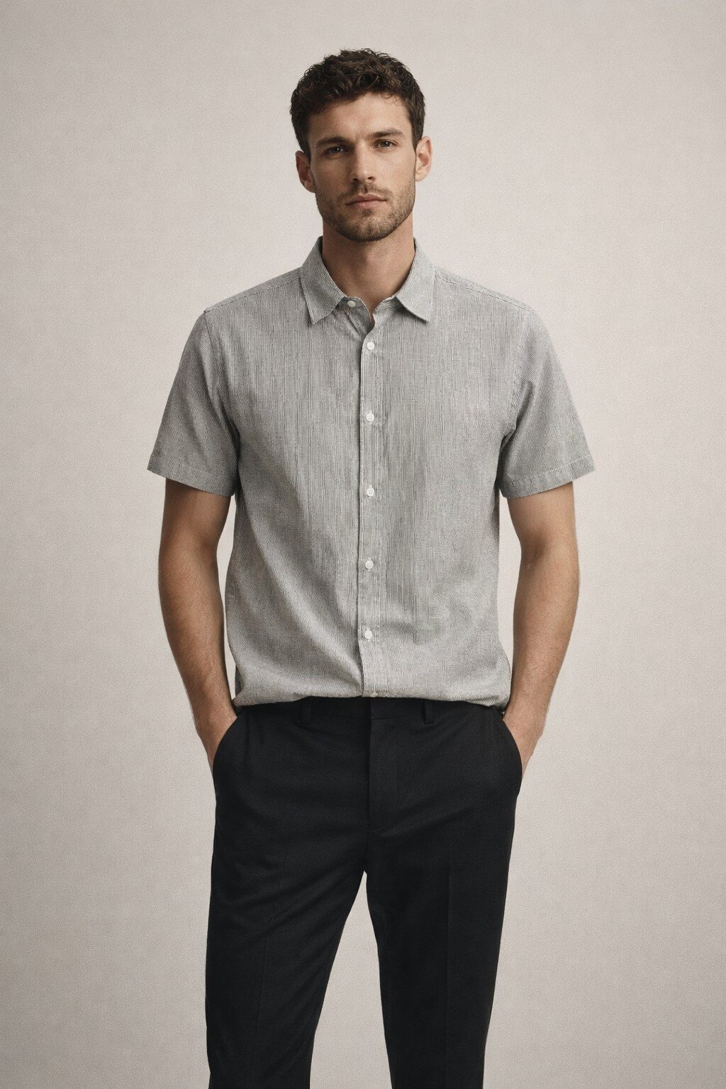 Grossiste KIS₂ - CHEMISE HOMME EN LIN À MANCHES COURTES AVEC COL COL CONFORTABLE BOUTONS FRONTAUX TAILLE UNIQUE