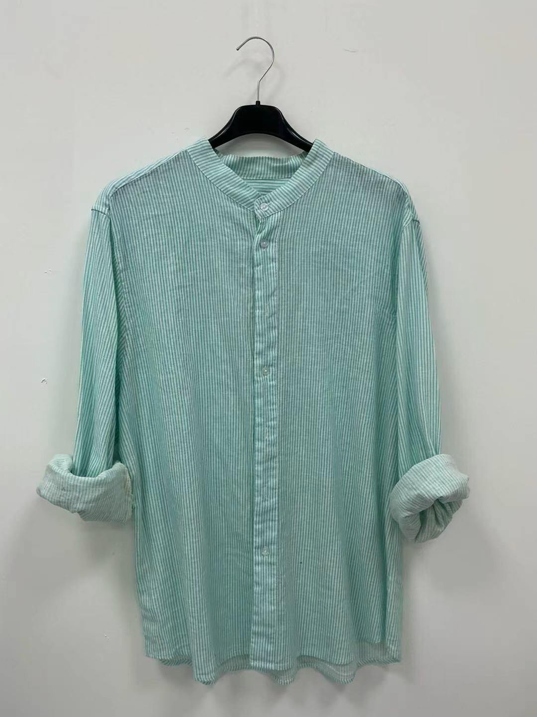 Grossiste KIS₂ - CHEMISE HOMME À RAYURES EN LIN MANCHES LONGUES COL MAO BOUTONS FRONTAUX DISPONIBLE EN PLUSIEURS TAILLES