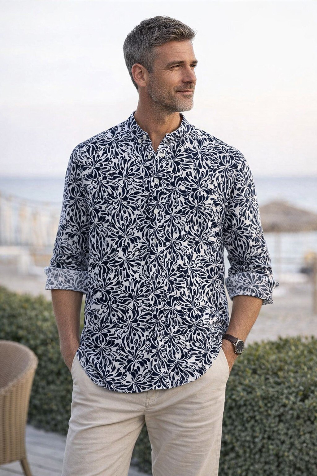 Mayorista KIS₂ - CAMISA DE HOMBRE CÓMODA DE LINO CON ESTAMPADOS, MANGA LARGA Y BOTONES FRONTALES DISPONIBLE EN TALLAS