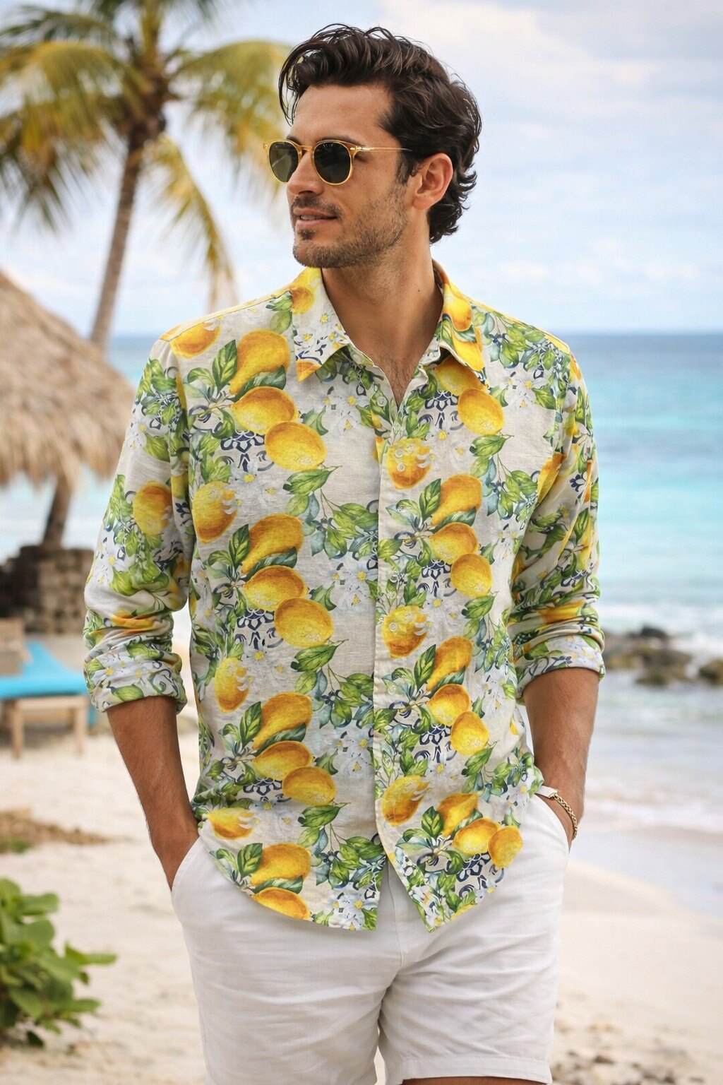 Wholesaler KIS₂ - MEN'S LINEN SHIRT WITH LONG SLEEVES, PRINTED AND BUTTON CLOSURE