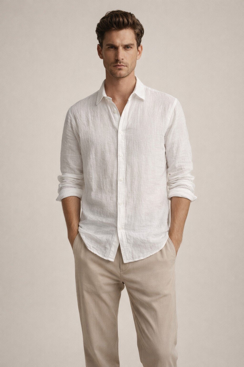 Grossiste KIS₂ - CHEMISE HOMME MANCHES LONGUES AVEC COL BOUTONS FRONTAL CONFORTABLE UNIE AVEC TAILLES