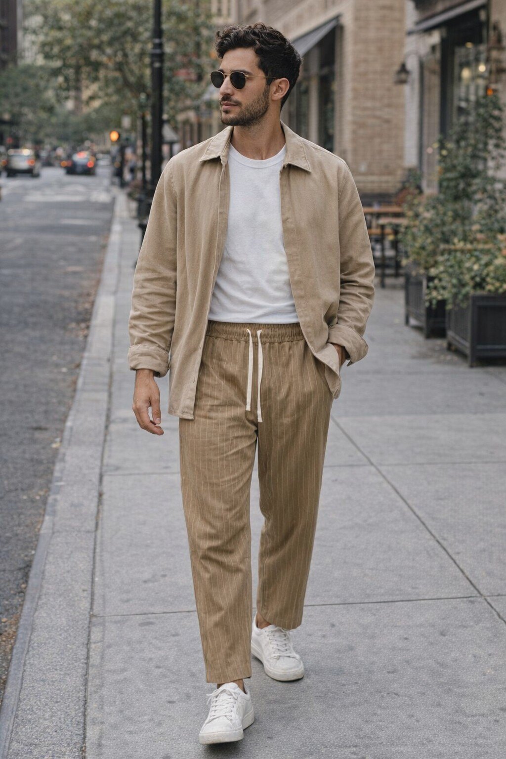 Grossista KIS₂ - PANTALONE DA UOMO MISTO LINO A RIGHE COMODO ELASTICO GAMBA LARGA CON LE TAGLIE