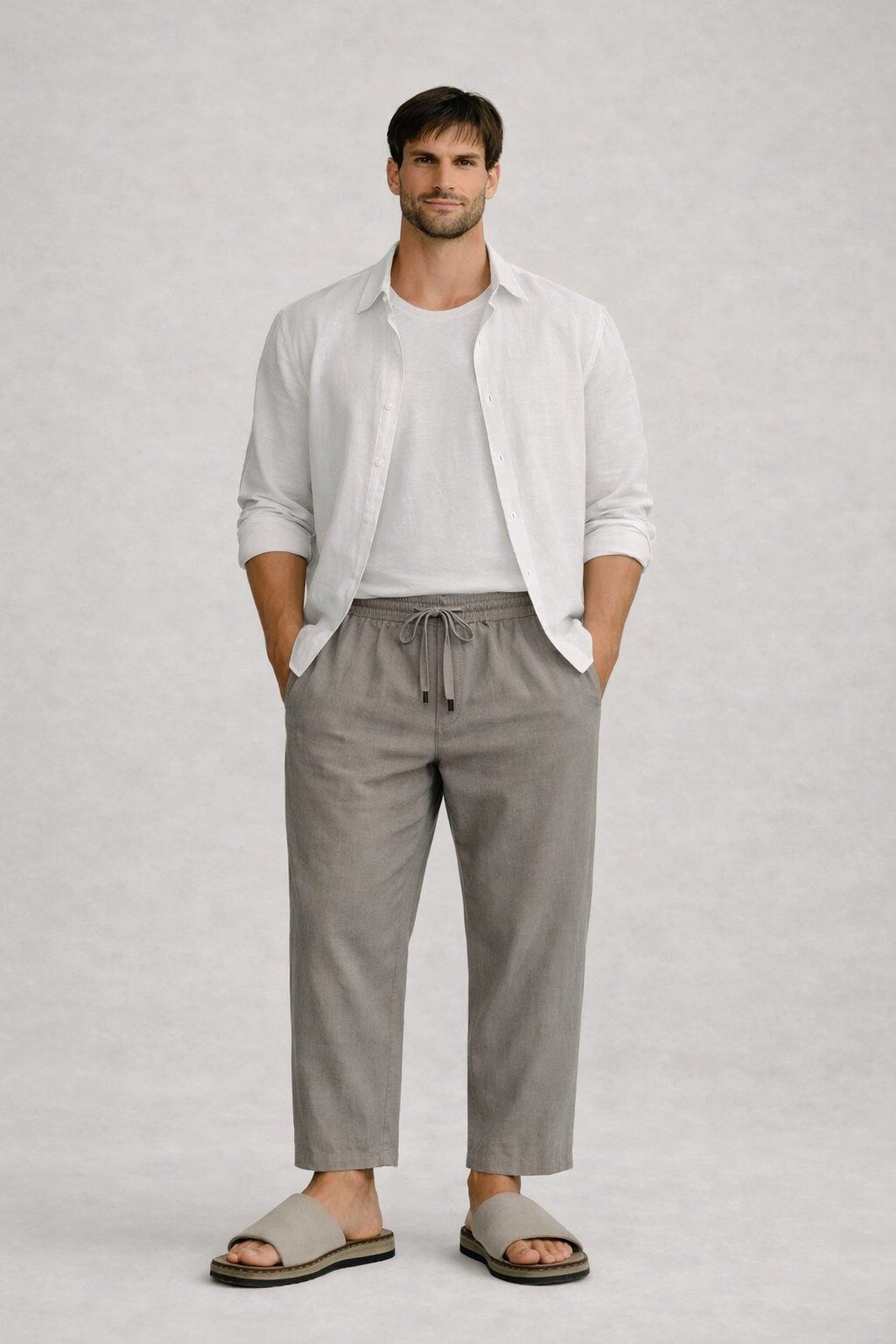 Grossista KIS₂ - PANTALONI LUNGHI UOMO PURO LINO CLASSICO CON TASCHE