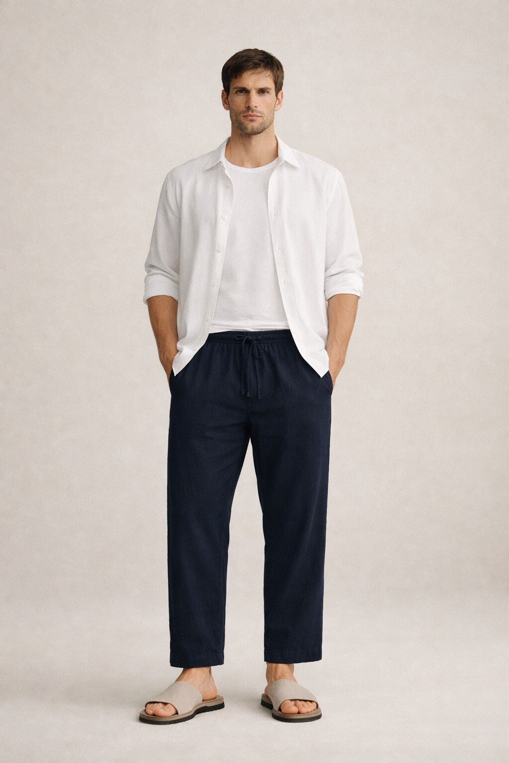 Großhändler KIS₂ - HERREN LANGE HOSE AUS REINEM KLASSISCHEM LEINEN MIT TASCHEN