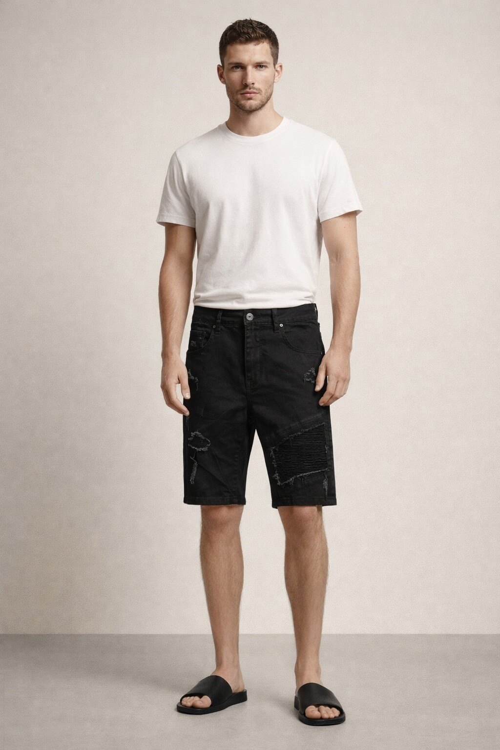 Mayorista KIS₂ - PANTALÓN CORTO DE JEANS PARA HOMBRE CÓMODO CON BOLSILLOS DE COLOR LISO DISPONIBLE EN TALLAS