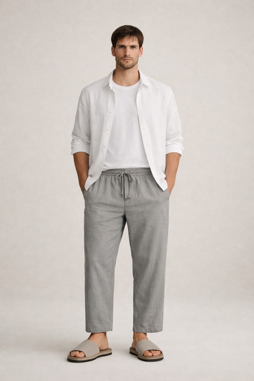 Grossista KIS₂ - PANTALONI LUNGHI UOMO PURO LINO CLASSICO CON TASCHE