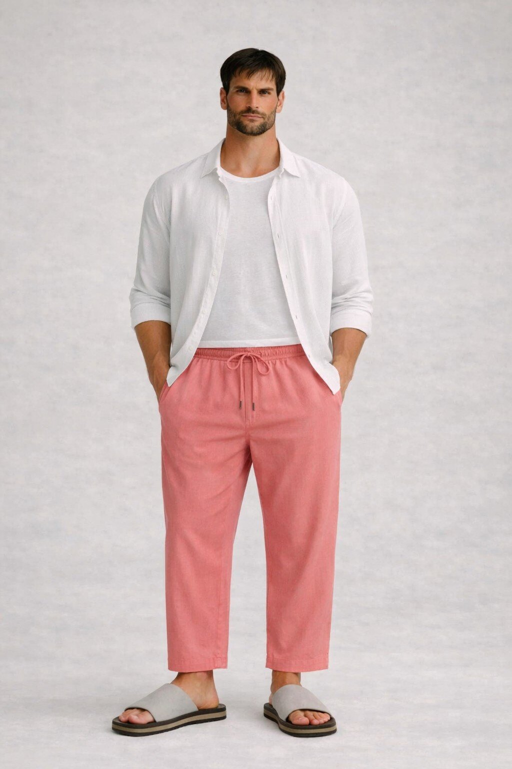 Grossista KIS₂ - PANTALONI LUNGHI UOMO PURO LINO CLASSICO CON TASCHE