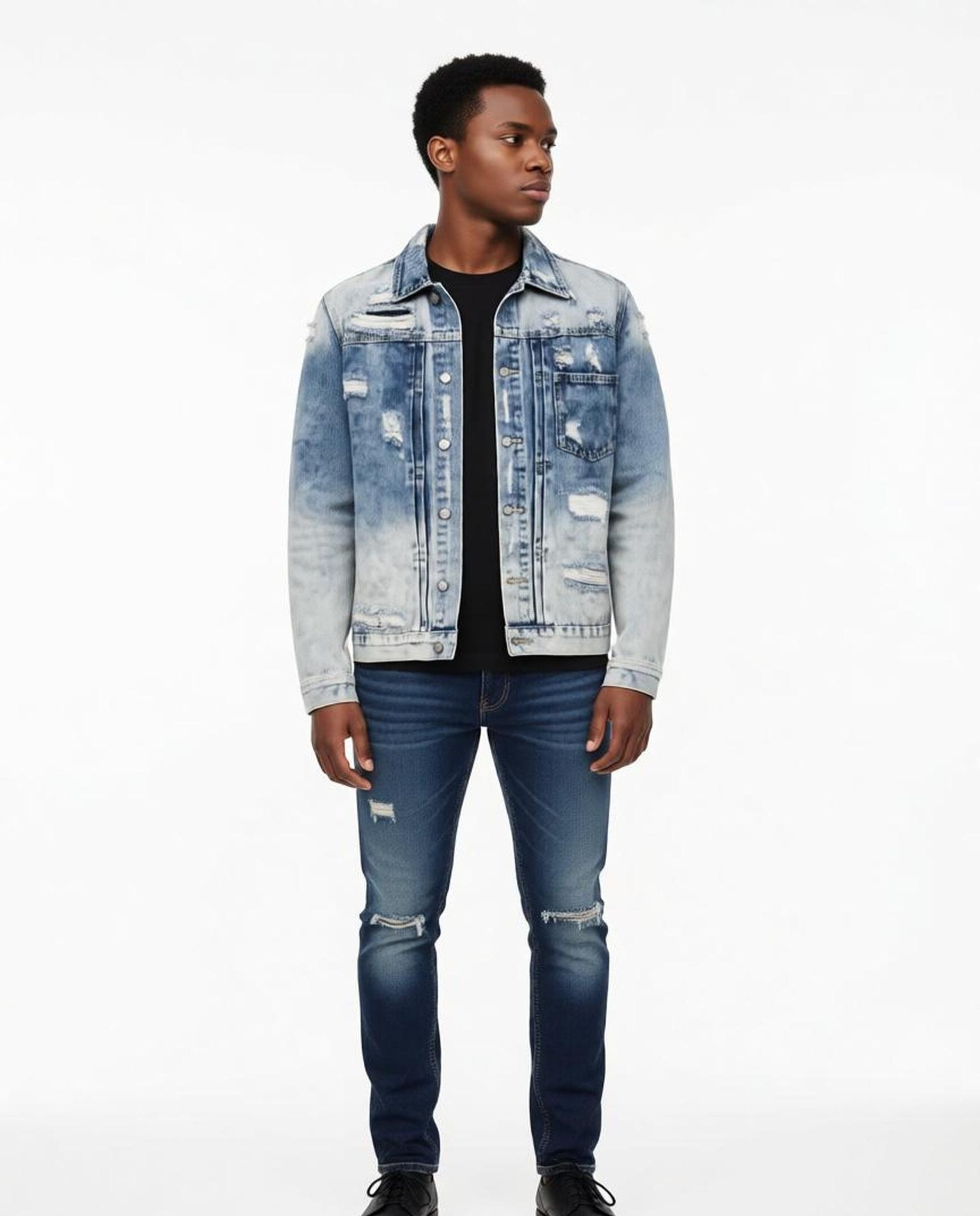 Großhändler KIS₂ - HERREN-JEANSJACKE MIT LANGEN ÄRMELN, VORDEREN TASCHEN UND KNÖPFEN, IN GRÖSSEN ERHÄLTLICH
