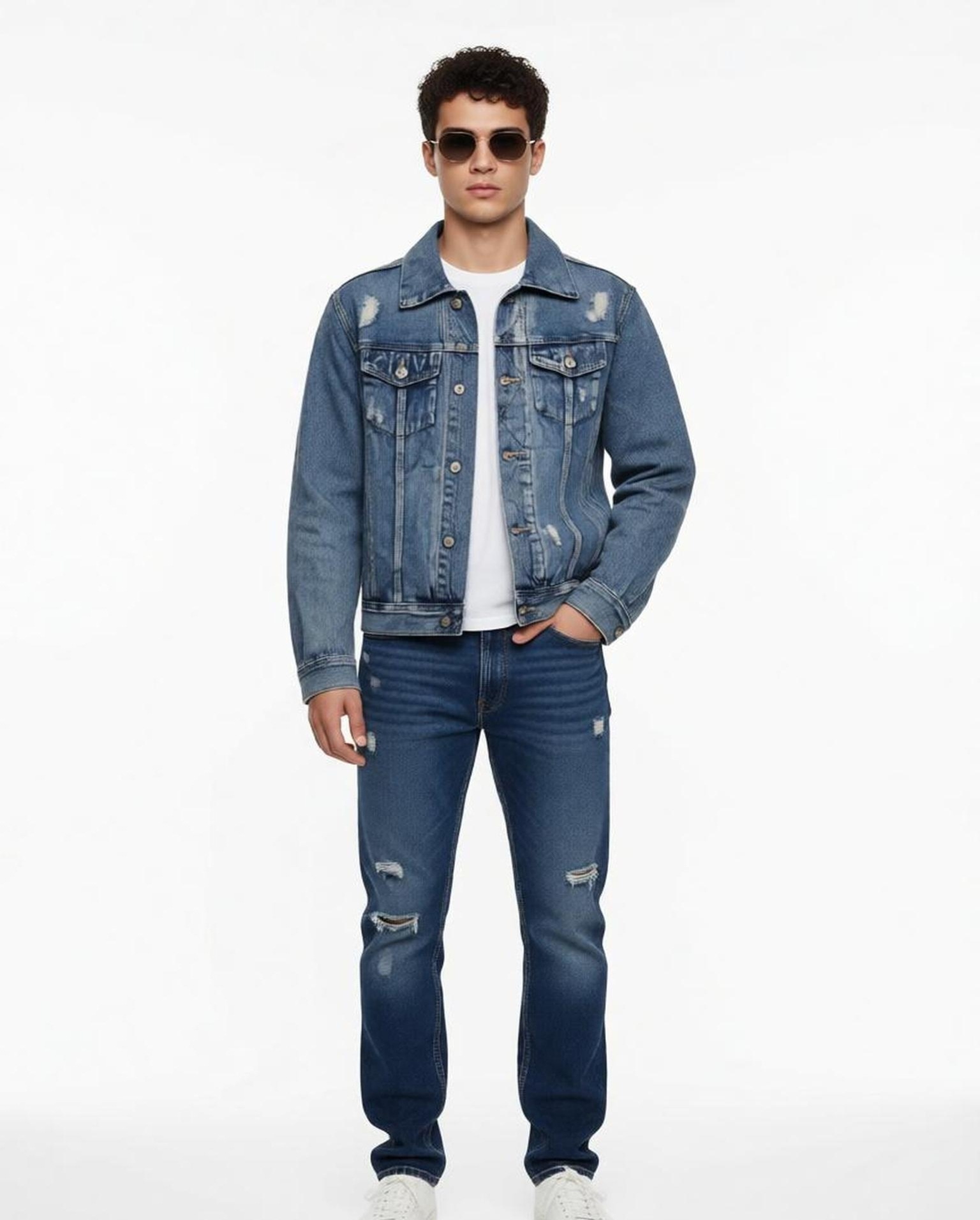 Großhändler KIS₂ - HERREN-JEANSJACKE MIT LANGEN ÄRMELN, KRAGEN UND VORDEREN TASCHEN IN GRÖSSEN ERHÄLTLICH