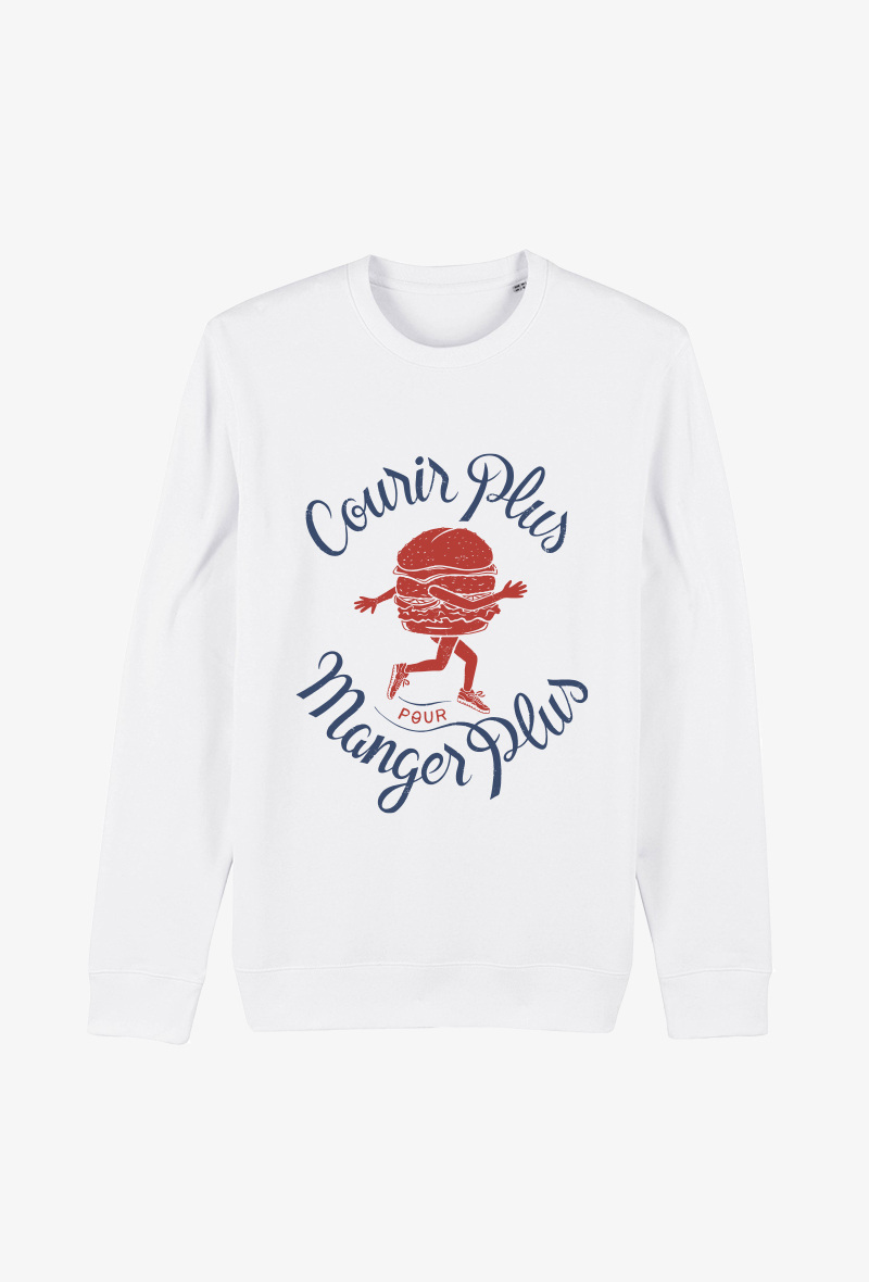 Wholesaler Koloris - Sweat Adulte Blanc  - Courir plus pour manger plus