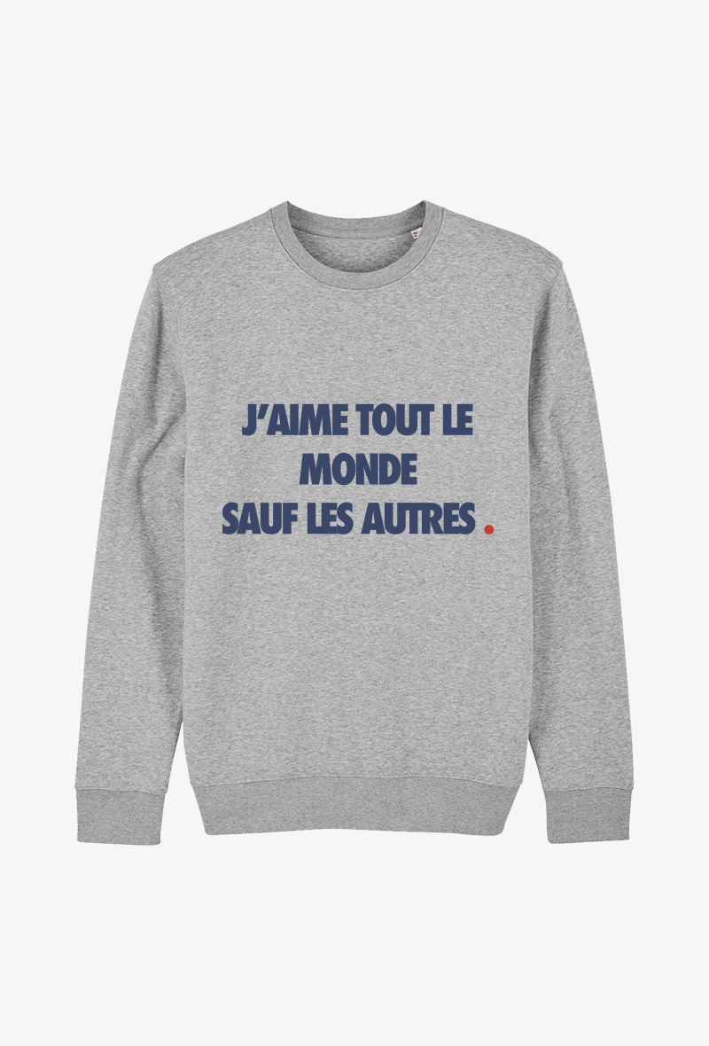Wholesaler Koloris - Sweat Adulte Gris - J'aime tout le monde sauf les autres