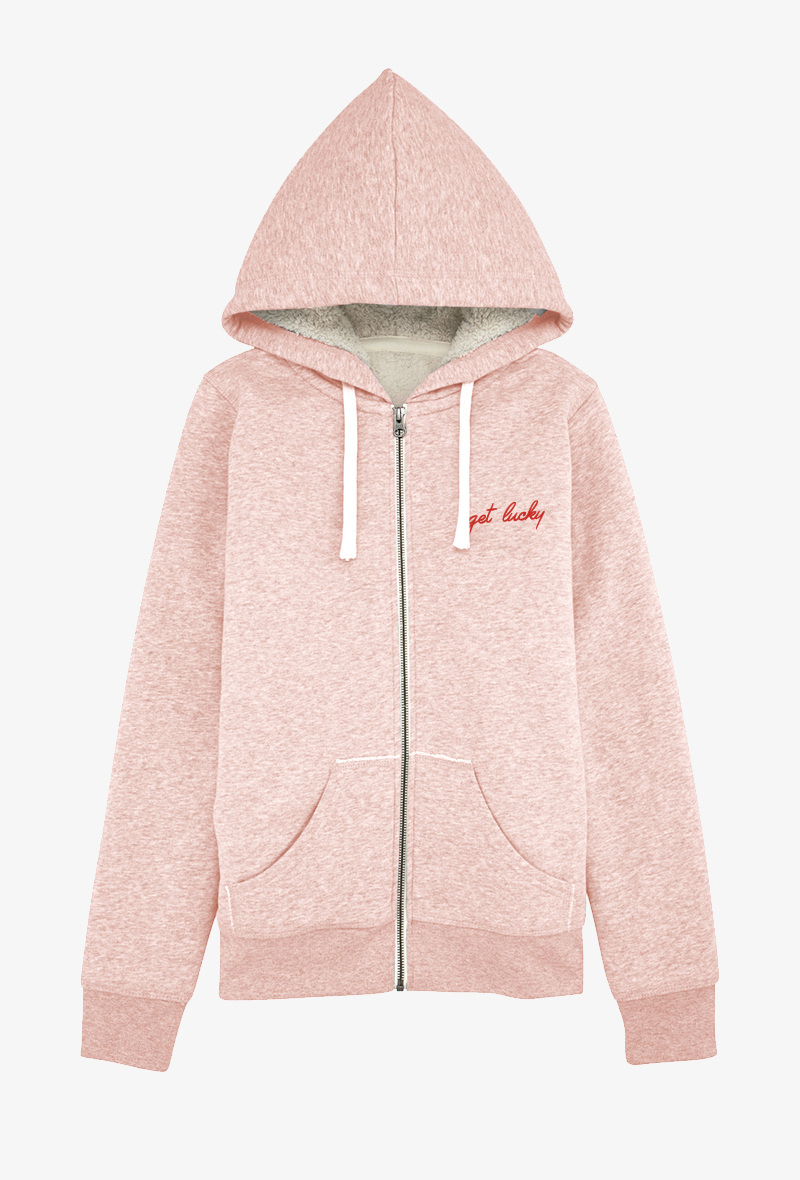 Wholesaler Koloris - Sweat zippé Adulte Rose chiné COTON BIOLOGIQUE - BRODERIE Get lucky