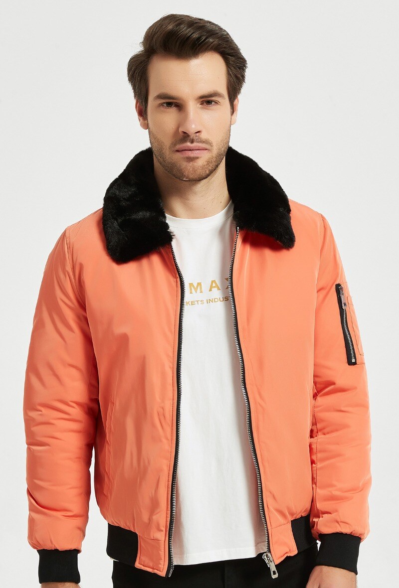 Grossista KYMAXX - Giacca bomber in stile aviatore con colletto americano foderato
