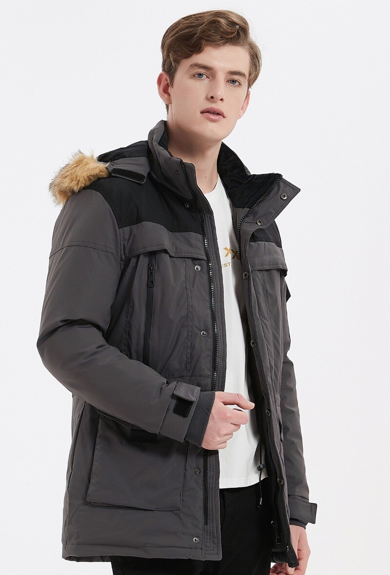 Grossiste KYMAXX - Parka mi-longue déperlante capuche fourrure amovible serrage taille