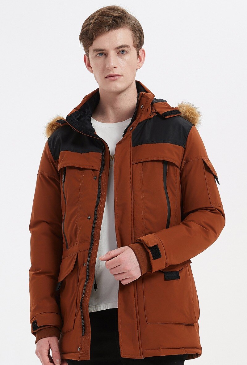 Grossiste KYMAXX - Parka mi-longue déperlante capuche fourrure amovible serrage taille