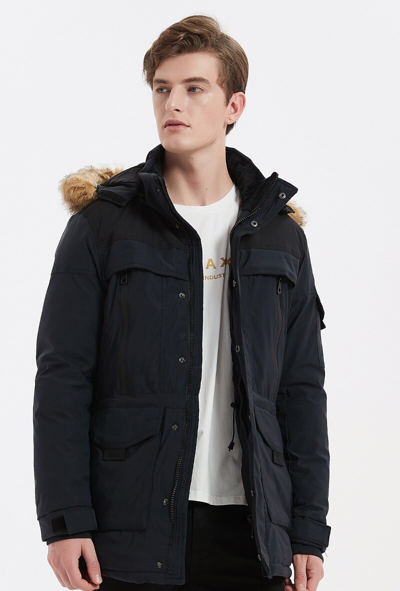 Grossiste KYMAXX - Parka mi-longue déperlante capuche fourrure amovible serrage taille