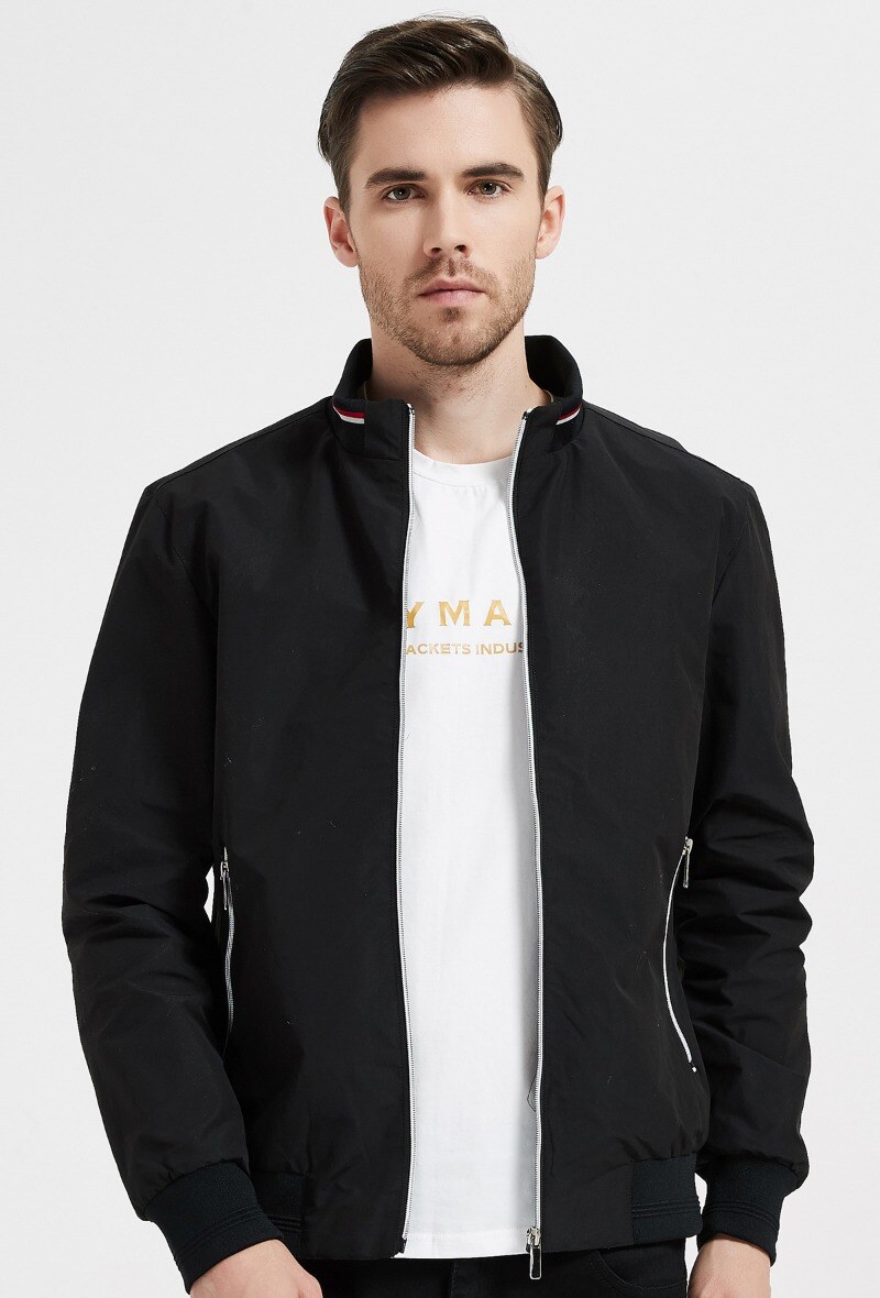 Großhändler KYMAXX - Wasserabweisende Windjacke im Bomber-Stil mit dreifarbigem Stehkragen
