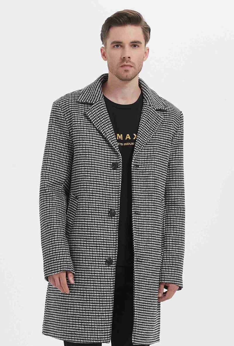 Wholesaler KYMAXX - Brown checked coat with tailored collar and multiple pockets