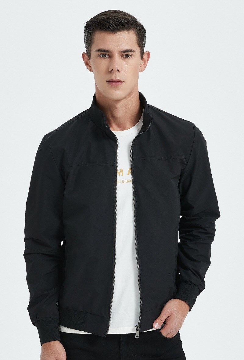 Grossiste KYMAXX - Blouson regular déperlante bord-côtes col taille poignets