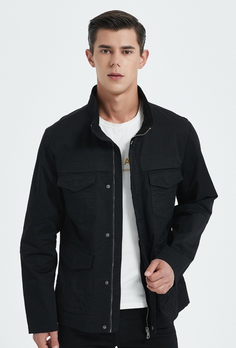 Grossiste KYMAXX - Veste saharienne large col rond montant