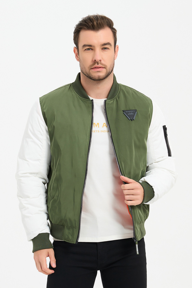 Grossiste KYMAXX - Bomber bicolore déperlant logo manche et torse