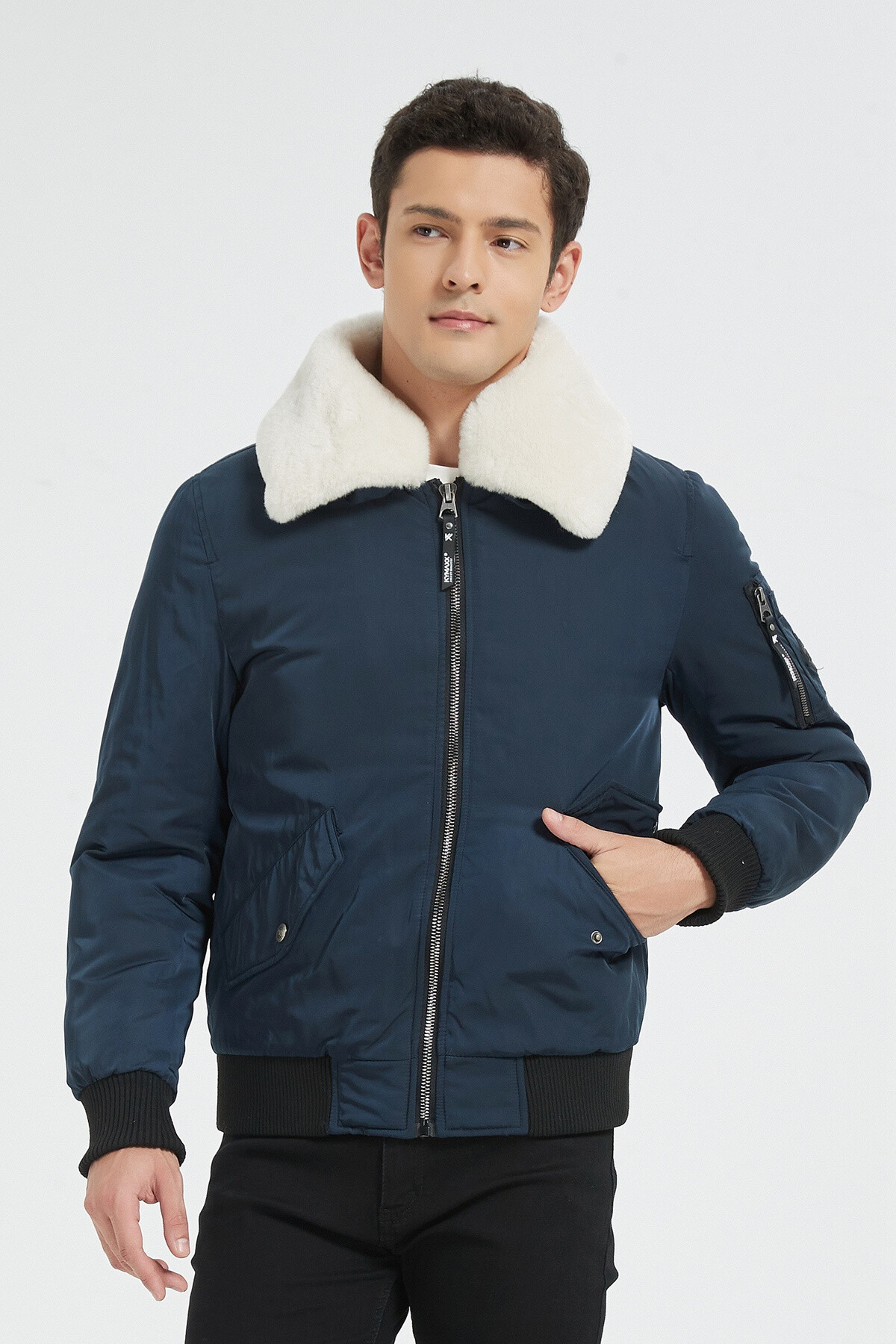 Wholesaler KYMAXX - Aviator style bomber jacket Large white lined American collar