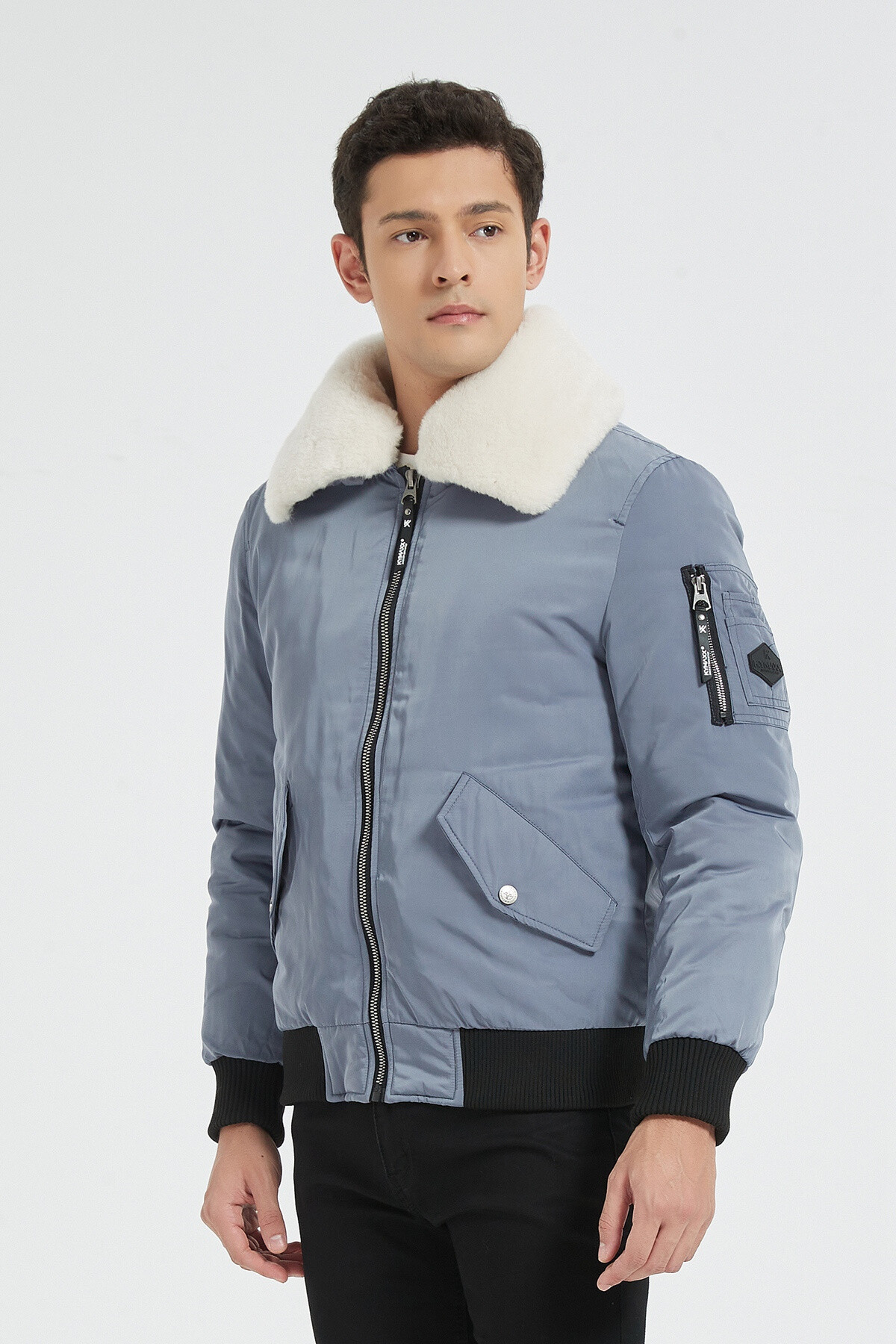 Wholesaler KYMAXX - Aviator style bomber jacket Large white lined American collar