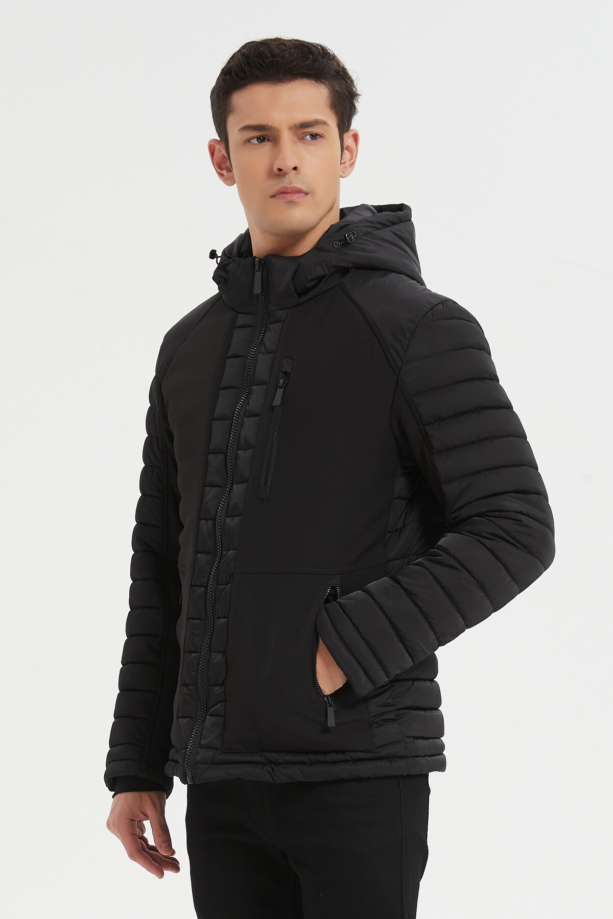 Wholesaler KYMAXX - Men's jacket Quilted down jacket arms Hood with drawstring