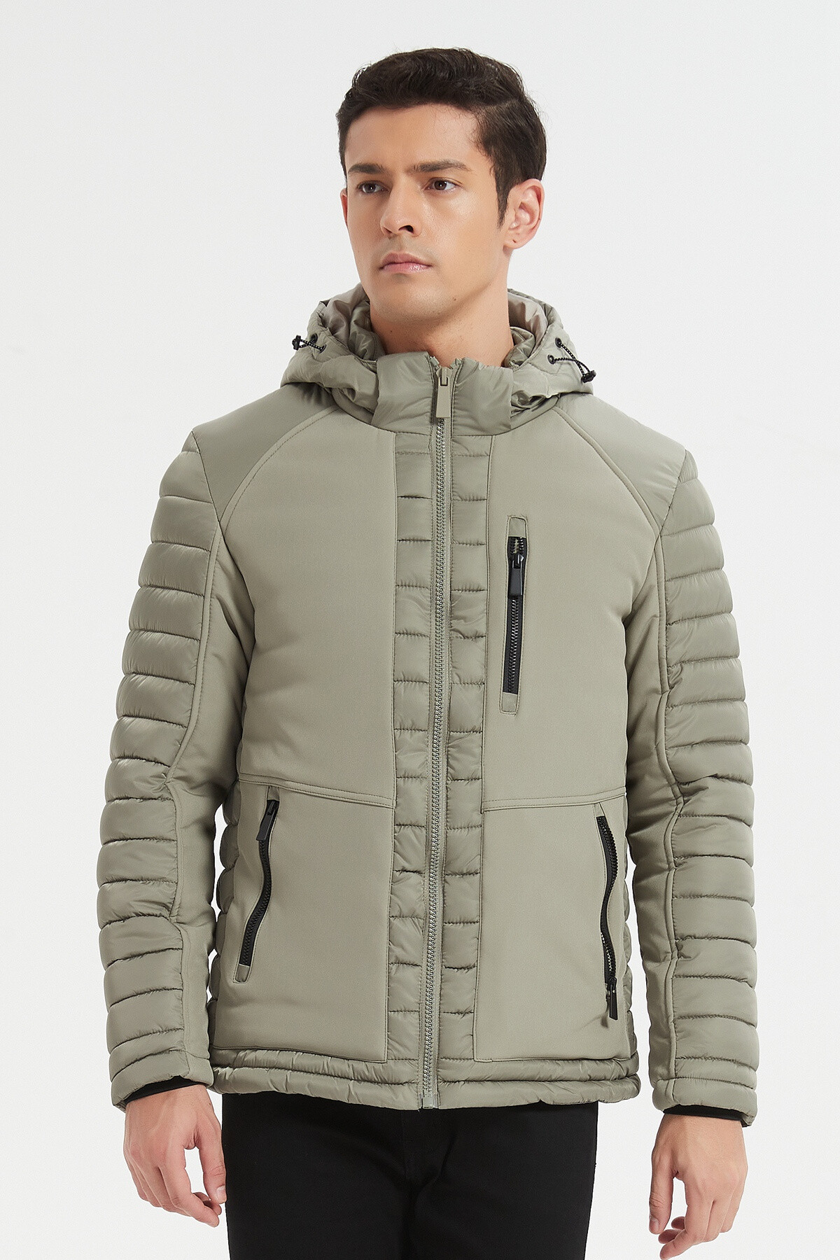 Wholesaler KYMAXX - Men's jacket Quilted down jacket arms Hood with drawstring