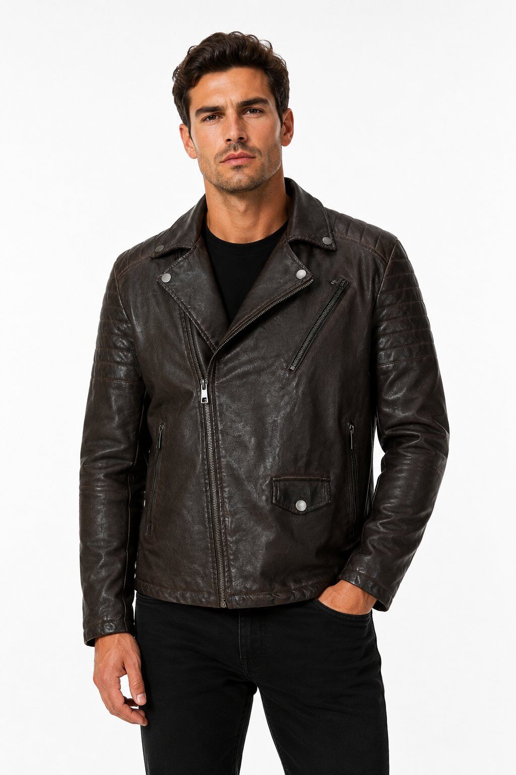 Grossiste KYMAXX - Blouson biker similicuir