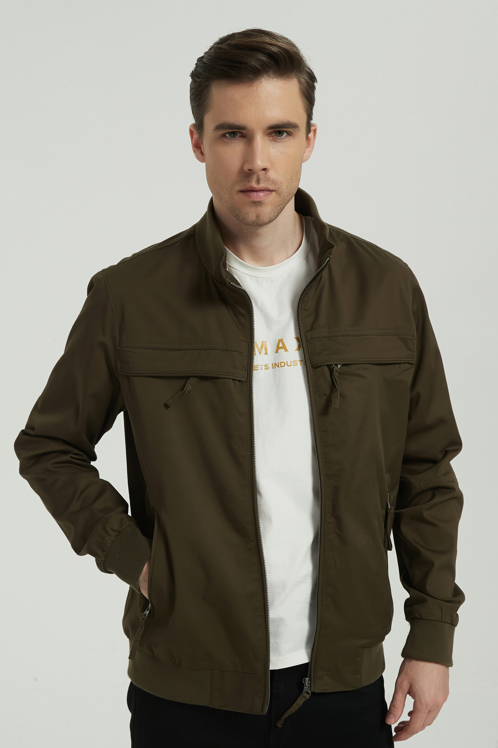 Wholesaler KYMAXX - Short cup jacket rising collar with metal zip