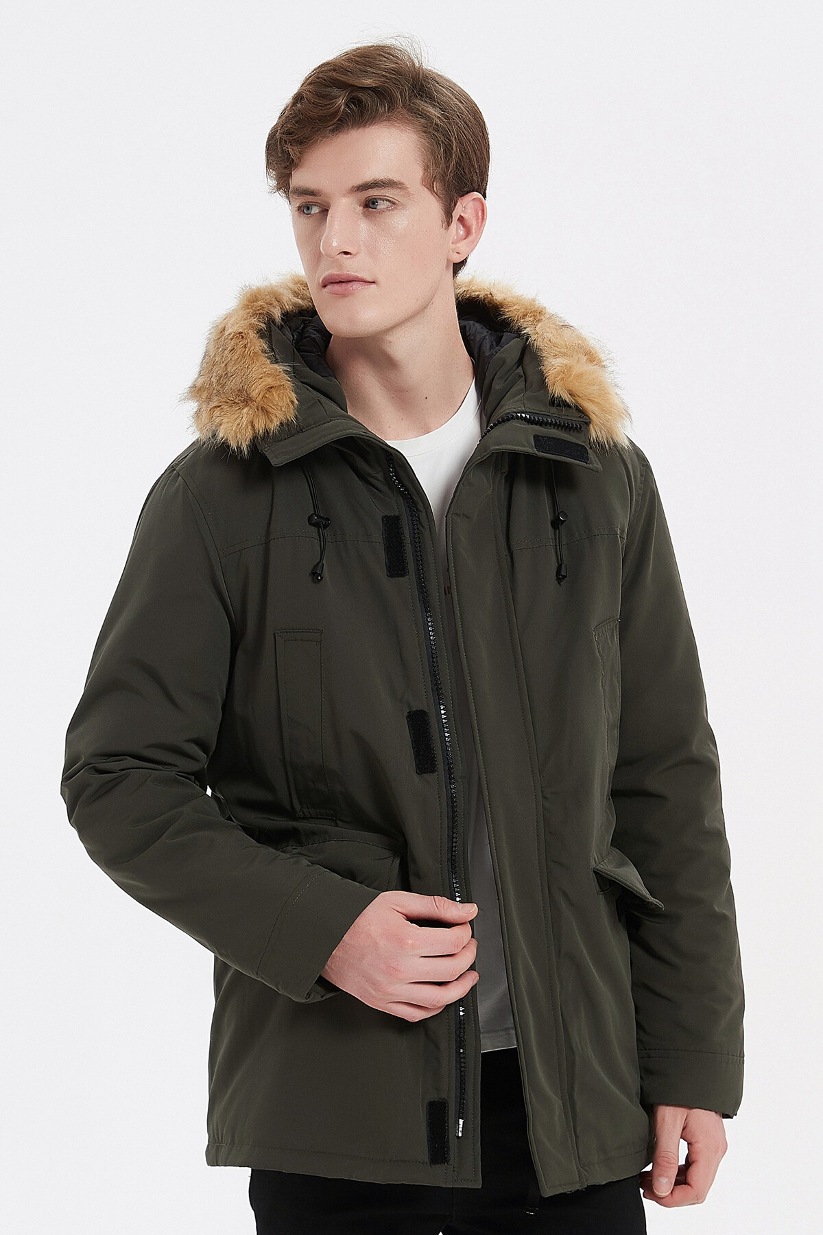 Grossiste KYMAXX - Parka mi-longue Matière déperlante  Capuche  fourrure amovible