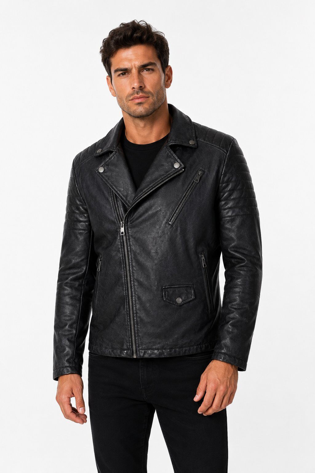 Grossiste KYMAXX - Blouson biker similicuir