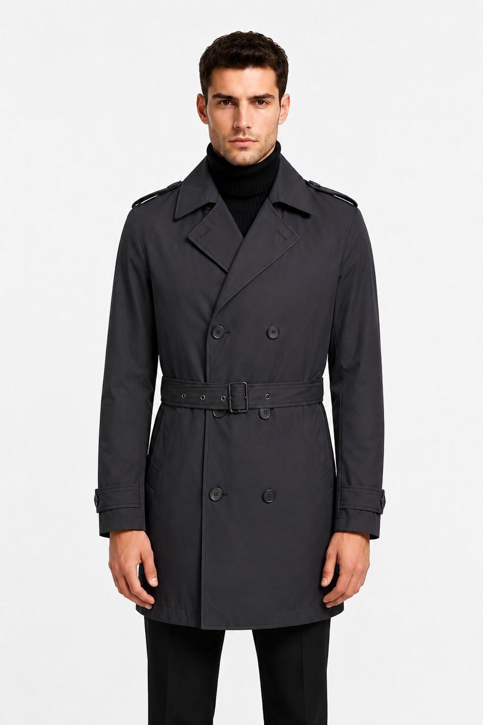 Grossiste KYMAXX - Trench-coat homme long et ceinturé