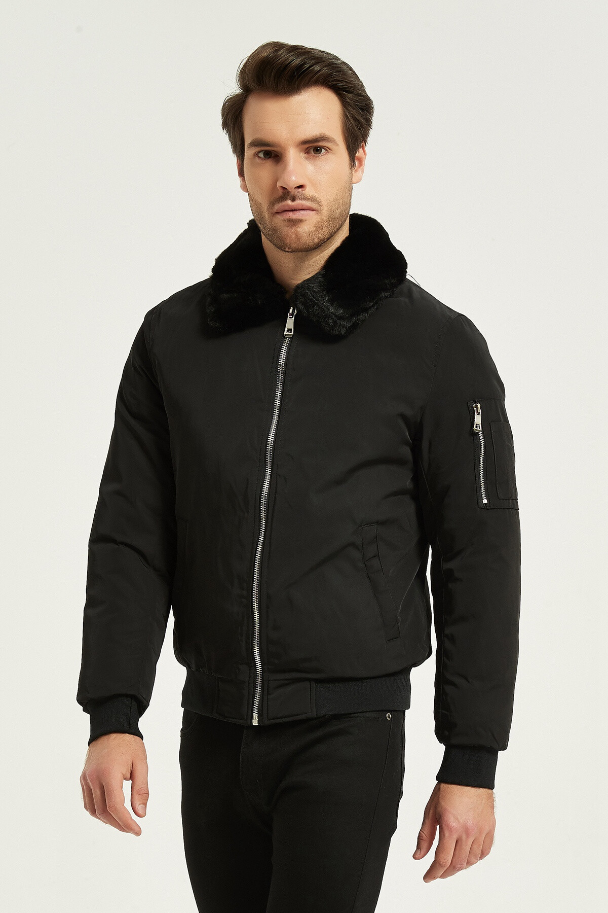 Großhändler KYMAXX - Bomberstil Aviator American Collar Futter Matt