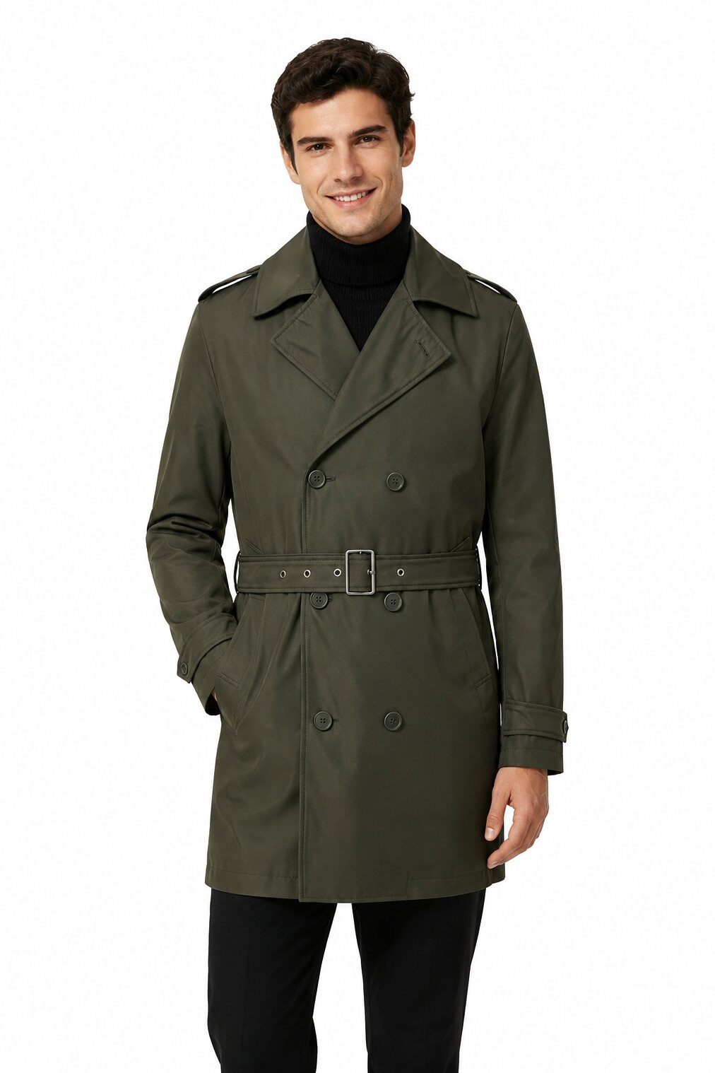 Grossiste KYMAXX - Trench-coat homme long et ceinturé