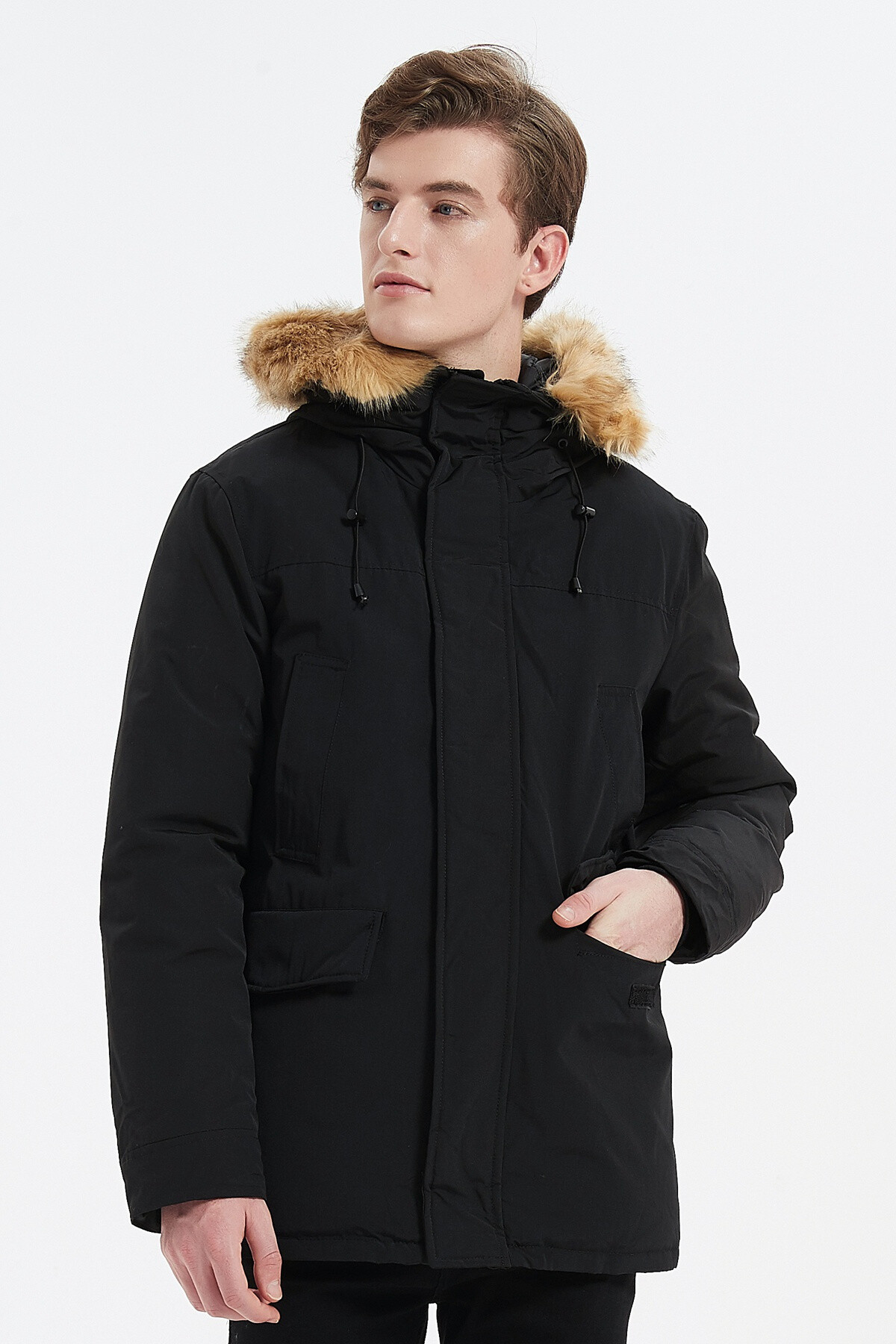 Grossiste KYMAXX - Parka mi-longue Matière déperlante Capuche fourrure amovible