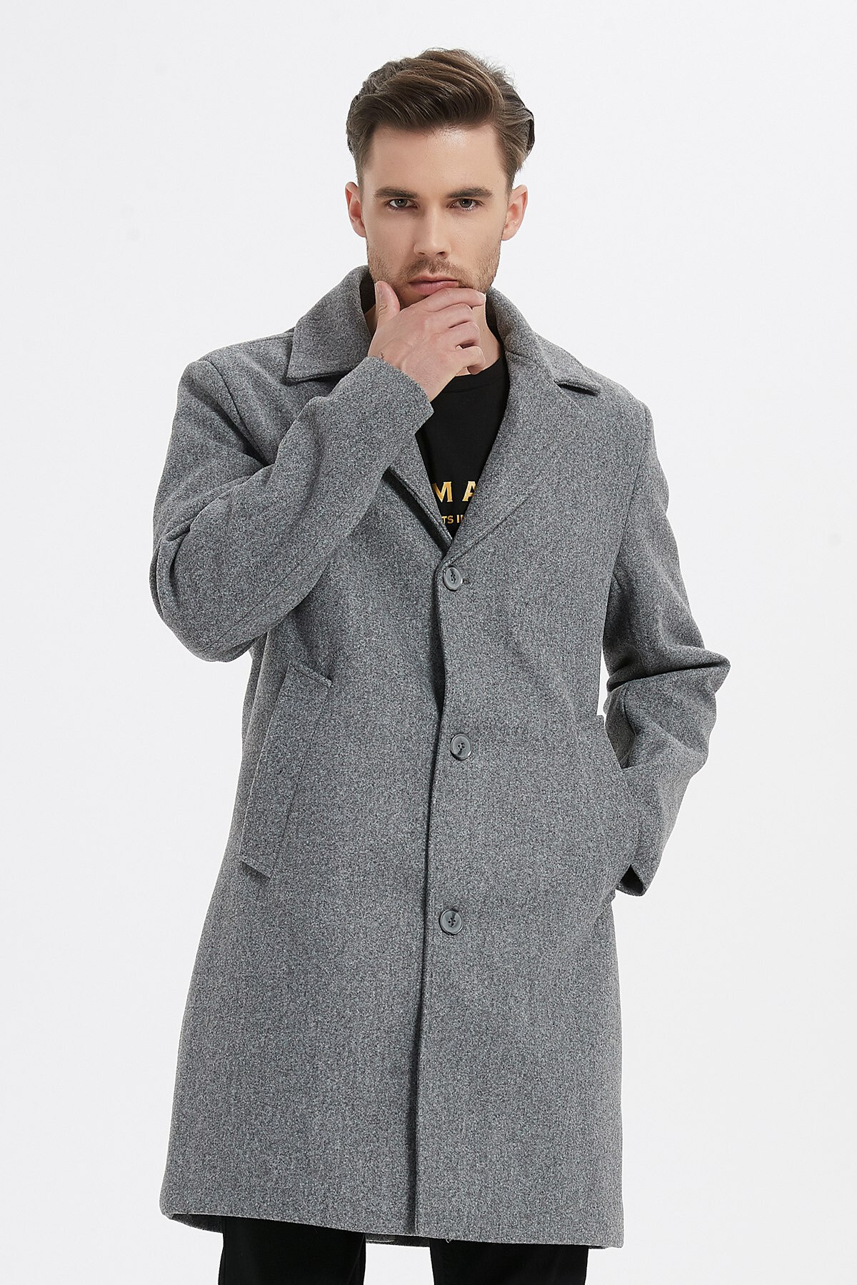 Grossiste KYMAXX - Manteau longue mi-saison Large col